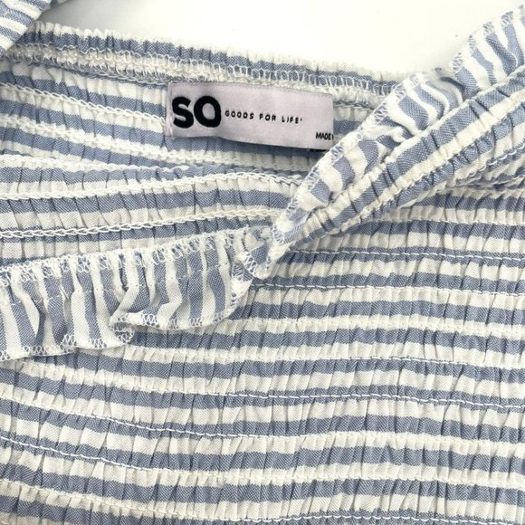 Smocked Flutter Short Sleeve Top Blue Striped Size M - Picture 2 of 7